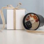 Eco-friendly Irish handmade candle with soy wax base, decorative crystals and delicate natural floral details