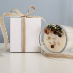 Eco soy wax handmade candle with floral decorations and crystal details, unique Irish gift box option
